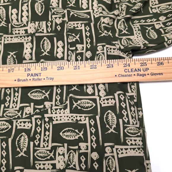 VTG SIDEOUT Button Up Shirt Mens Size XL Green Fish Geometric Print Short Sleeve - Picture 9 of 11